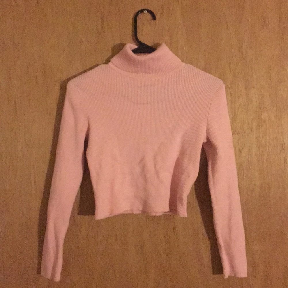 Cropped pink long sleeved turtle neck